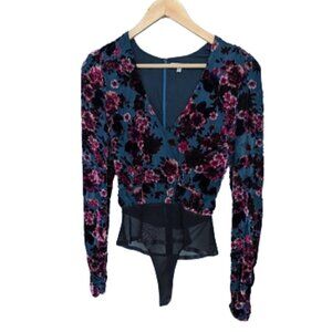 Ronny Kobo Collection Floral Velvet Burnout Bodysuit